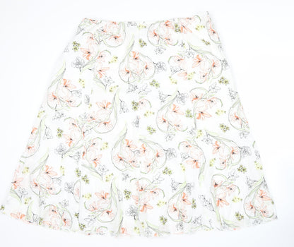 Marks and Spencer Womens White Floral A-Line Cotton Skirt Size 20