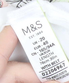 Marks and Spencer Womens White Floral A-Line Cotton Skirt Size 20
