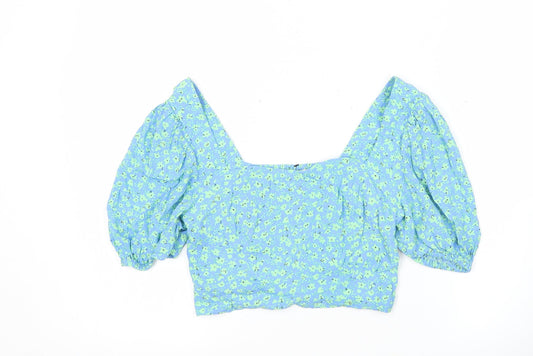 Womens UK Size 8 Mango Blue Cropped Blouse