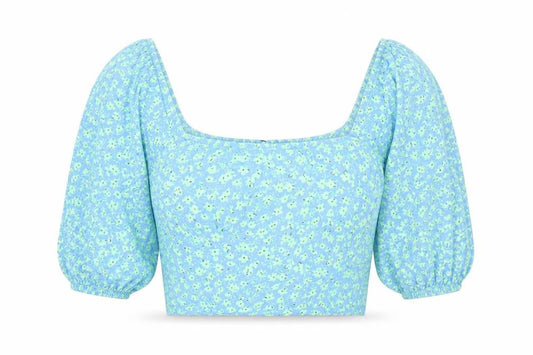 Womens UK Size 8 Mango Blue Cropped Blouse