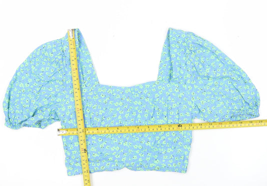 Womens UK Size 8 Mango Blue Cropped Blouse