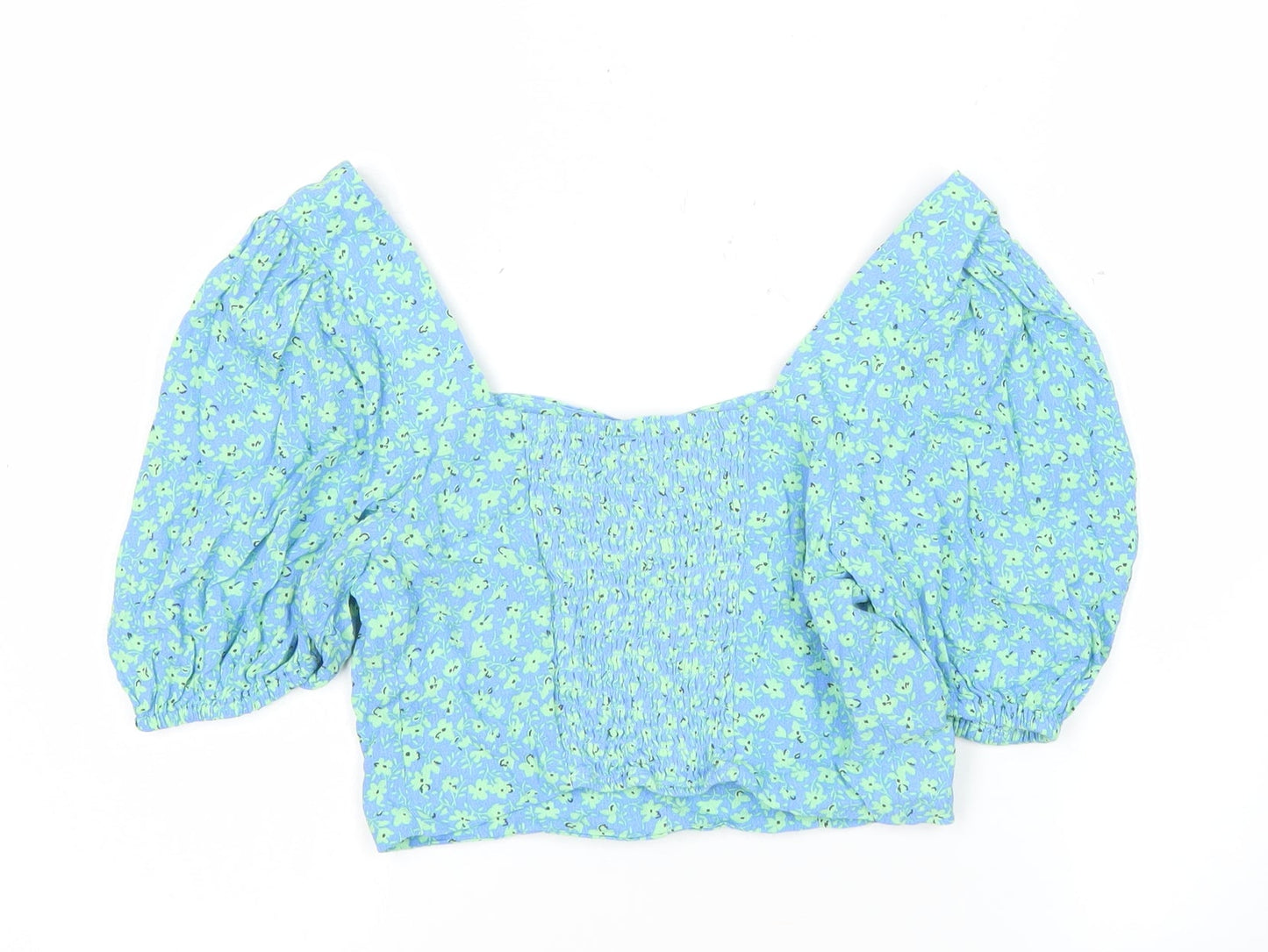 Womens UK Size 8 Mango Blue Cropped Blouse
