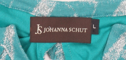 Johanna Schut Women’s Green Shift Dress L 3/4 Sleeve Ruffle V-Neck