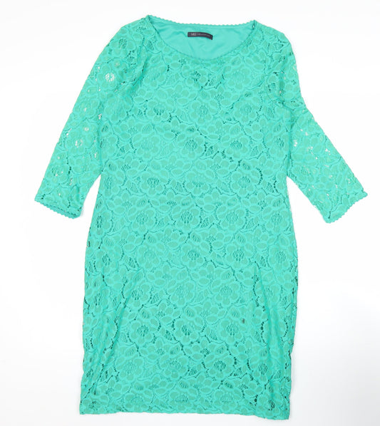 Marks and Spencer Womens Green Lace Sheath Dress UK 12 Short 3/4 Sleeve