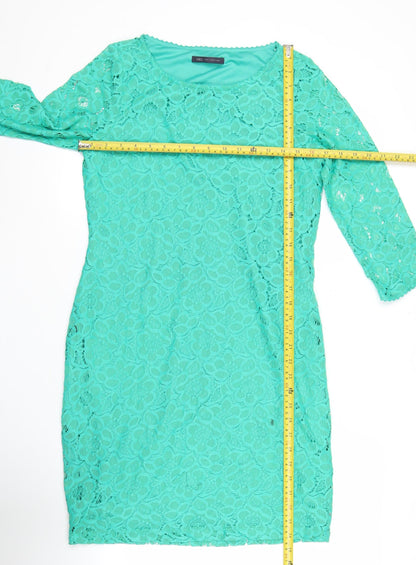 Marks and Spencer Womens Green Lace Sheath Dress UK 12 Short 3/4 Sleeve