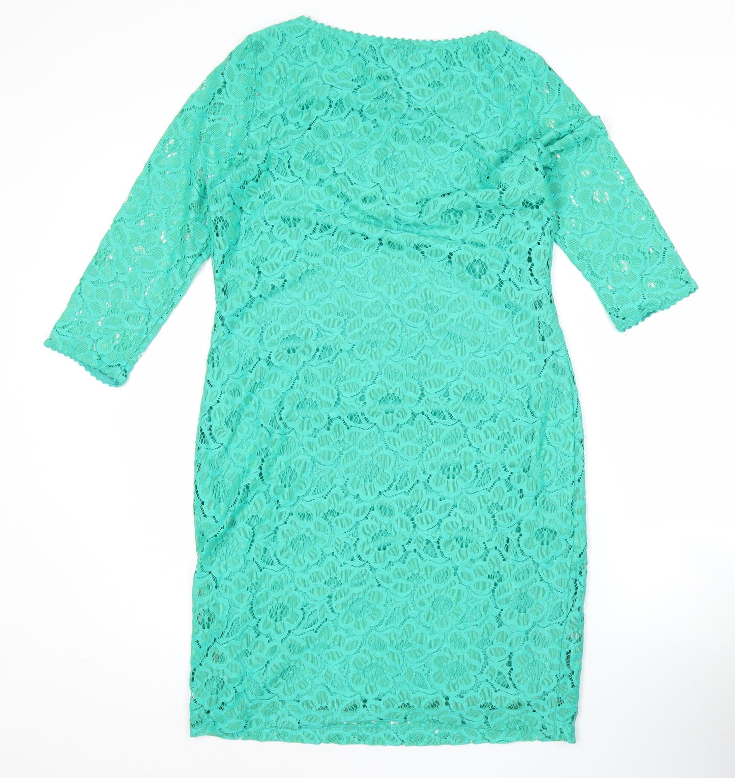 Marks and Spencer Womens Green Lace Sheath Dress UK 12 Short 3/4 Sleeve