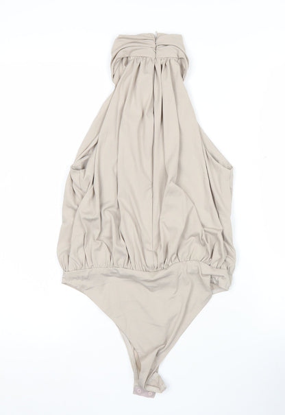 AX Paris Women’s Beige High Neck Halter Bodysuit Blouse Size 8