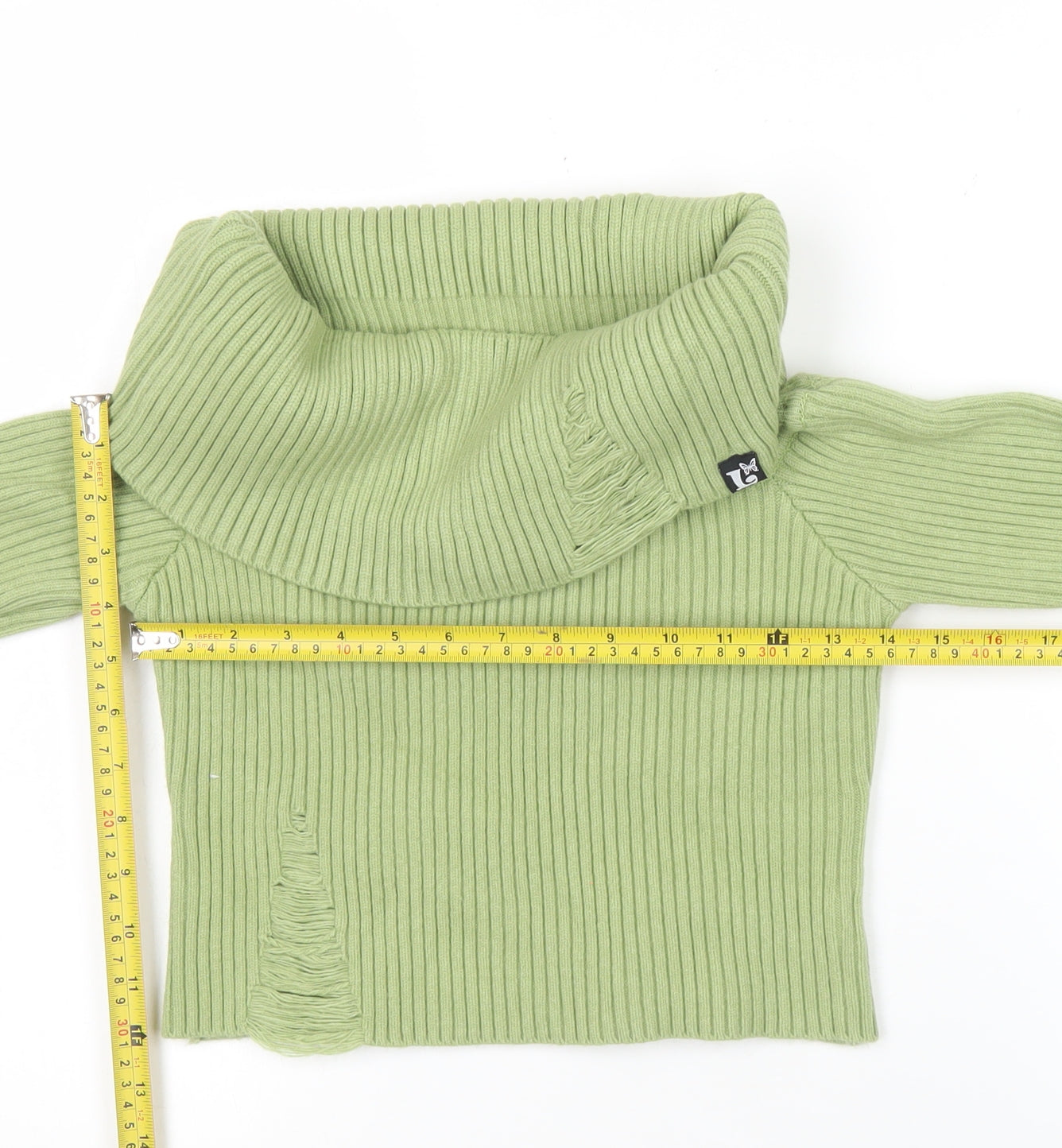 Luvistrue Womens Green Cowl Neck Rib Knit Pullover Jumper One Size
