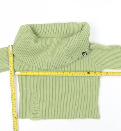 Luvistrue Womens Green Cowl Neck Rib Knit Pullover Jumper One Size