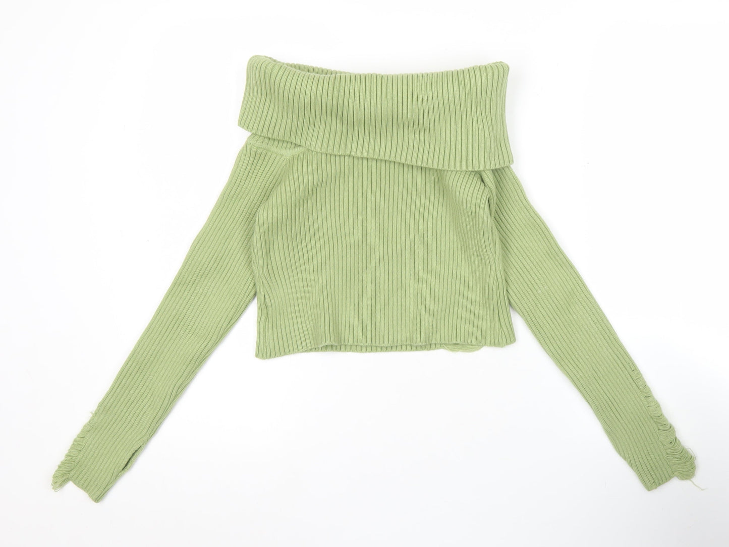 Luvistrue Womens Green Cowl Neck Rib Knit Pullover Jumper One Size