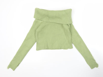 Luvistrue Womens Green Cowl Neck Rib Knit Pullover Jumper One Size