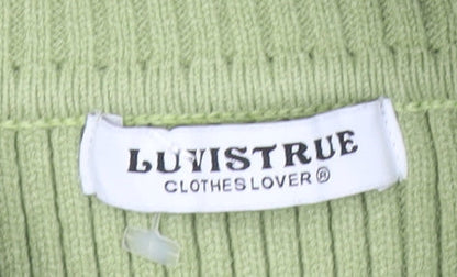Luvistrue Womens Green Cowl Neck Rib Knit Pullover Jumper One Size