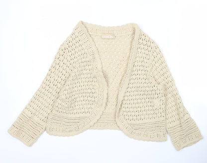 Daxon Women Beige Open-Knit Long Sleeve Cardigan Size 14