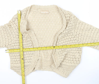 Daxon Women Beige Open-Knit Long Sleeve Cardigan Size 14