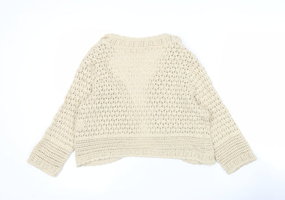 Daxon Women Beige Open-Knit Long Sleeve Cardigan Size 14