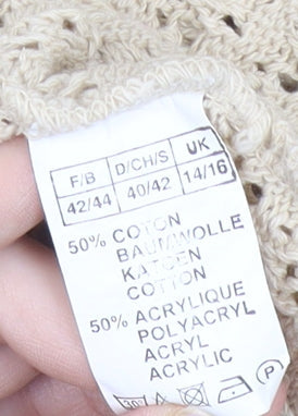 Daxon Women Beige Open-Knit Long Sleeve Cardigan Size 14