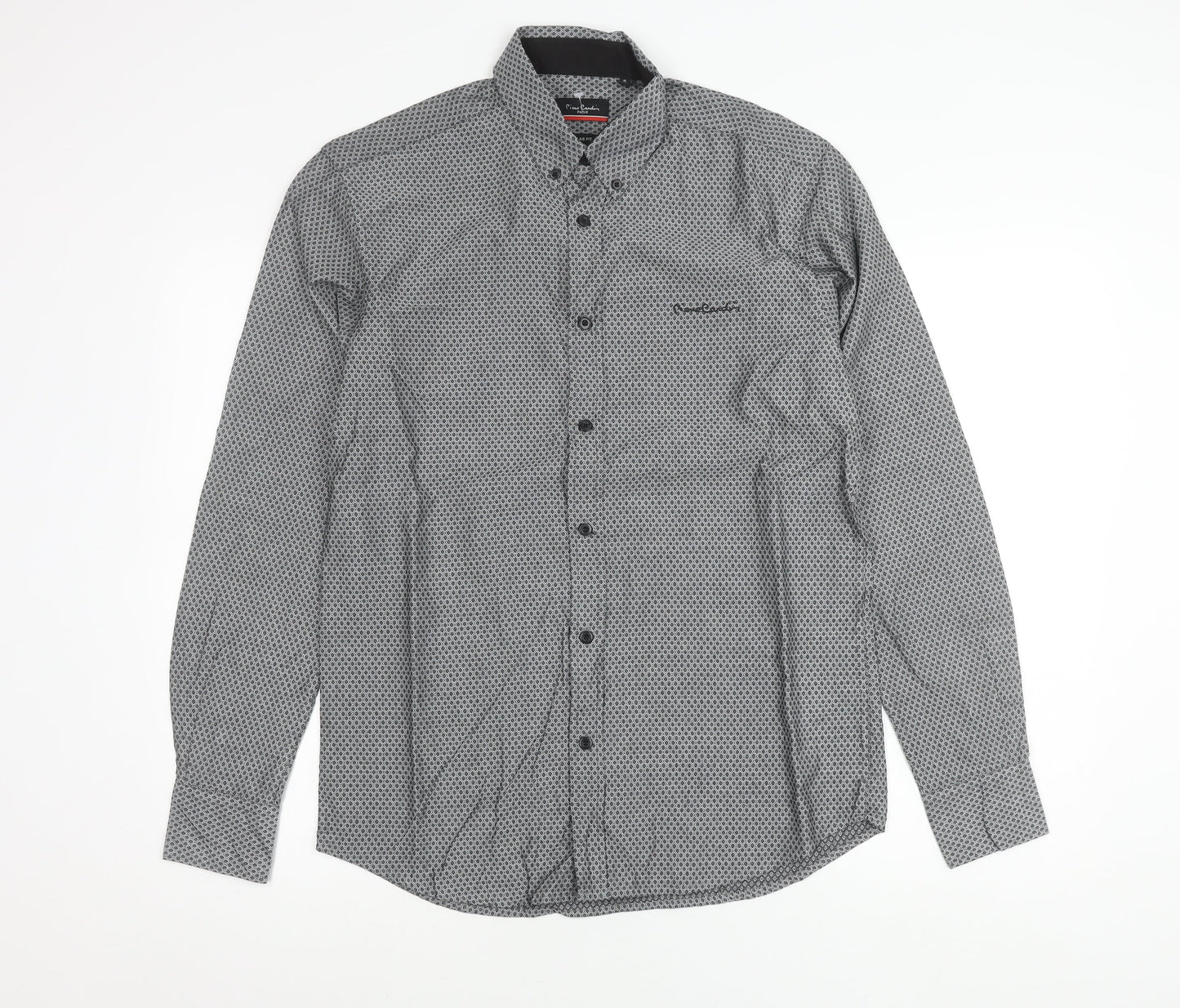 Pierre Cardin Men’s Black Geometric Button-Down Shirt S Regular Fit