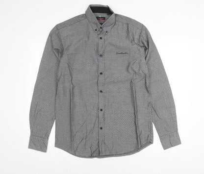Pierre Cardin Men’s Black Geometric Button-Down Shirt S Regular Fit