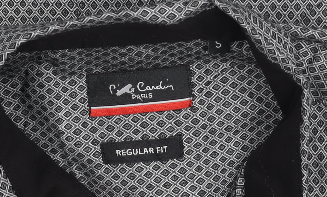 Pierre Cardin Men’s Black Geometric Button-Down Shirt S Regular Fit