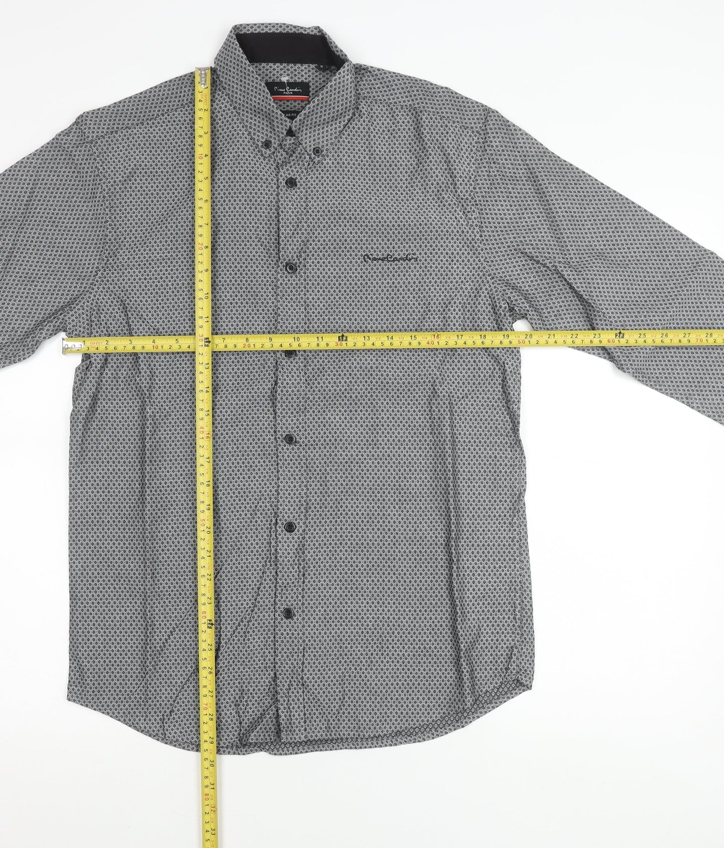 Pierre Cardin Men’s Black Geometric Button-Down Shirt S Regular Fit