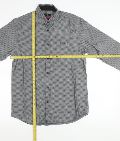 Pierre Cardin Men’s Black Geometric Button-Down Shirt S Regular Fit