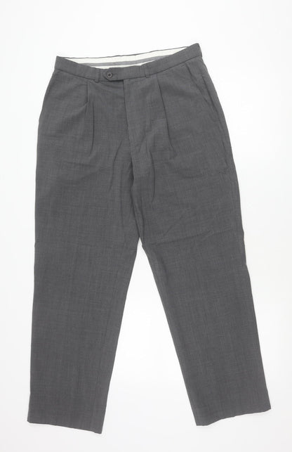 Marks and Spencer Men’s Grey 32W 29L Pleated Dress Pants Wool Blend