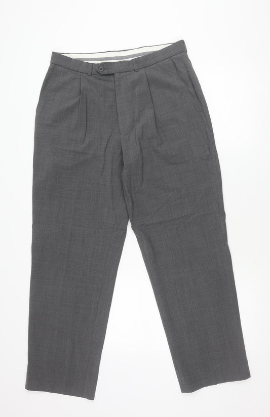 Marks and Spencer Men’s Grey 32W 29L Pleated Dress Pants Wool Blend