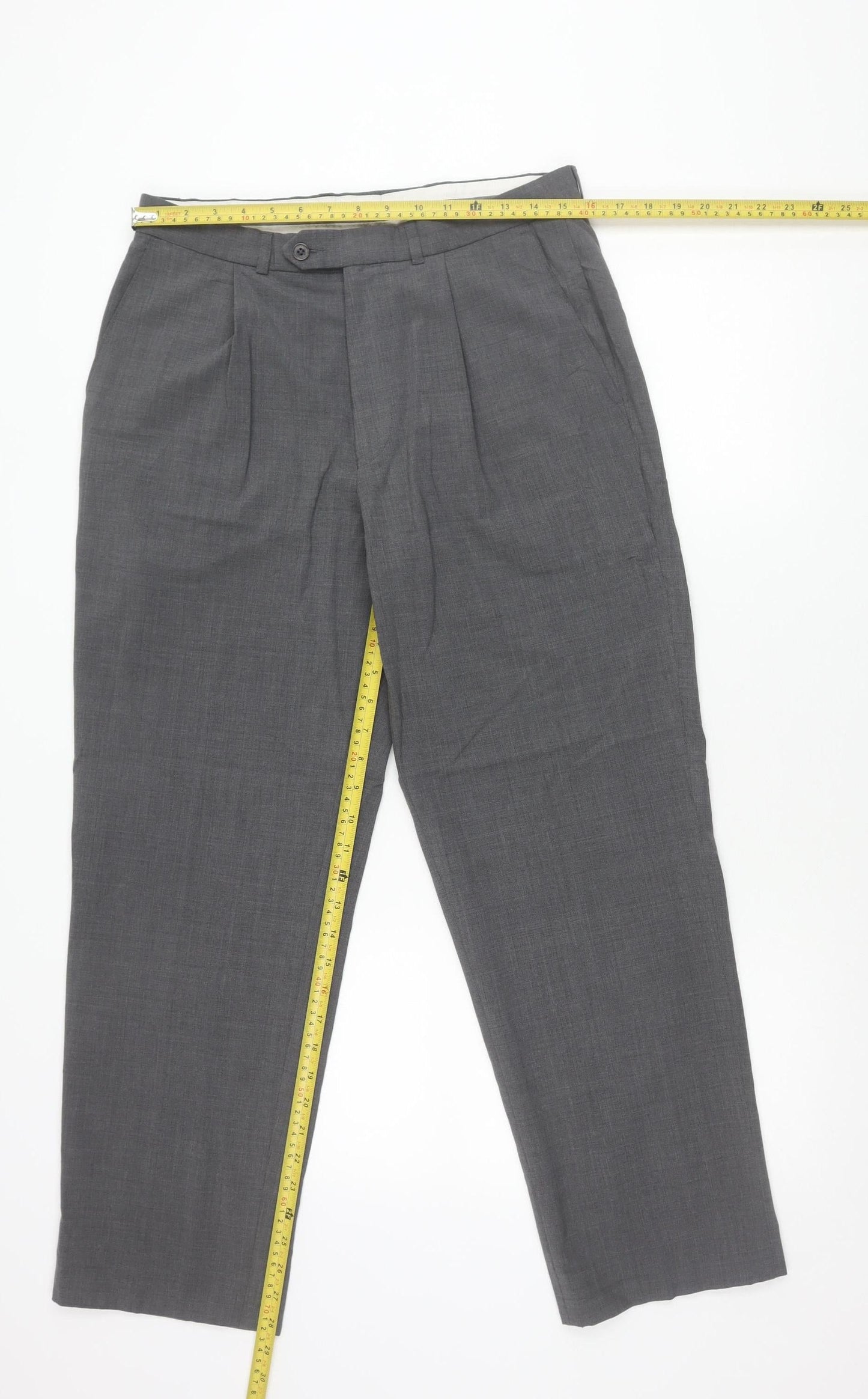 Marks and Spencer Men’s Grey 32W 29L Pleated Dress Pants Wool Blend