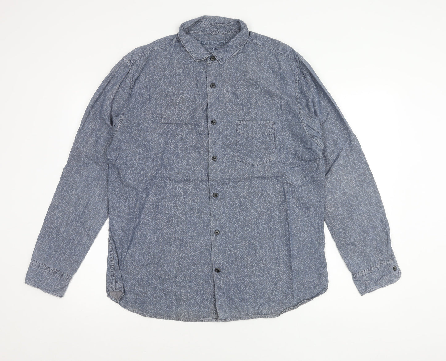 Rocha John Rocha Mens Blue M Long Sleeve Cotton Geometric Shirt