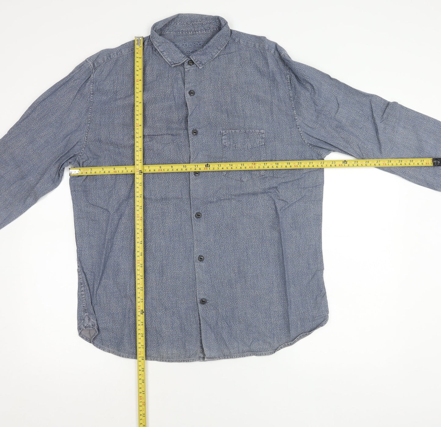 Rocha John Rocha Mens Blue M Long Sleeve Cotton Geometric Shirt