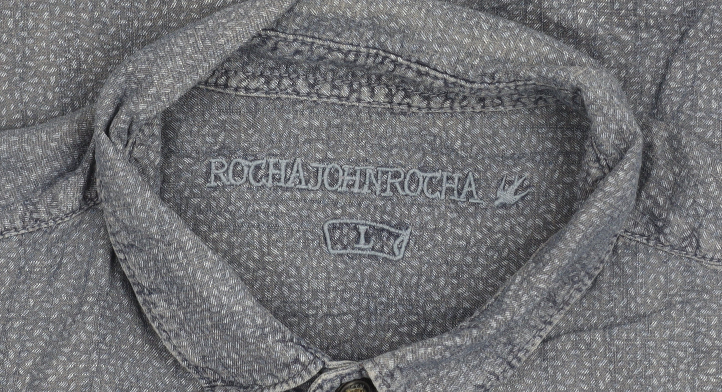 Rocha John Rocha Mens Blue M Long Sleeve Cotton Geometric Shirt