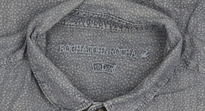 Rocha John Rocha Mens Blue M Long Sleeve Cotton Geometric Shirt