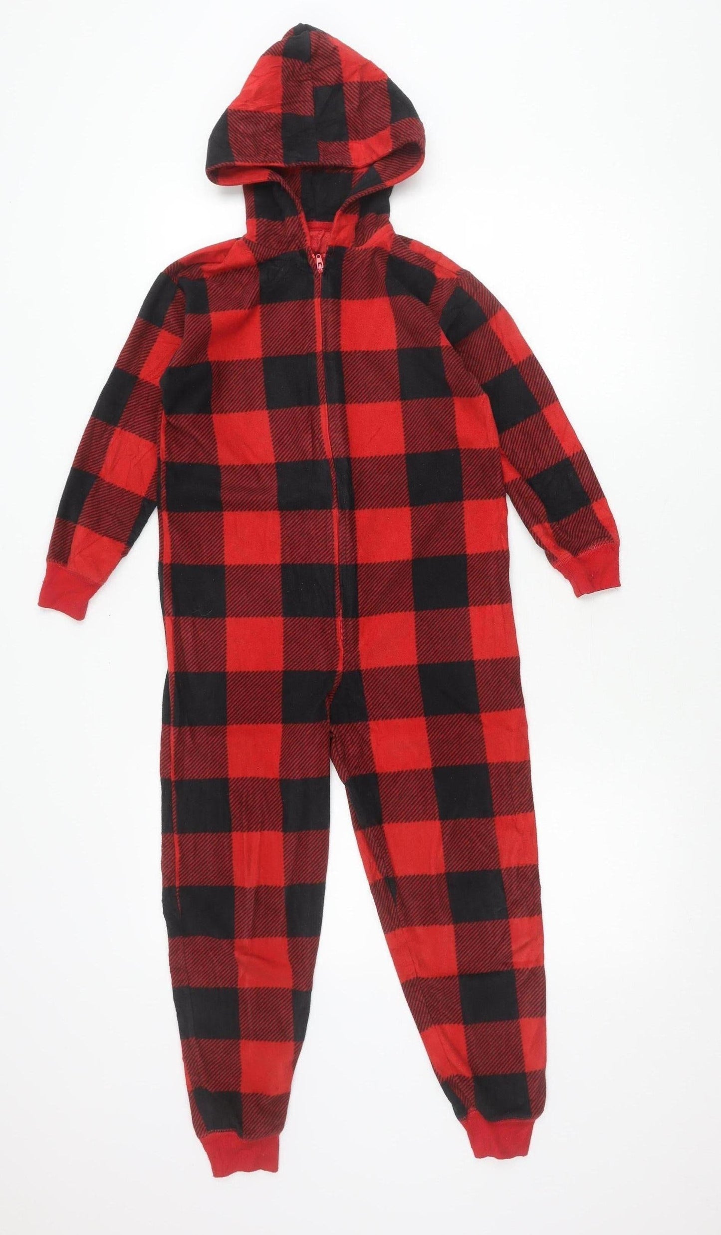 GAP Boys Red Black Check Hooded Fleece One Piece Pyjamas - Size 6 Years