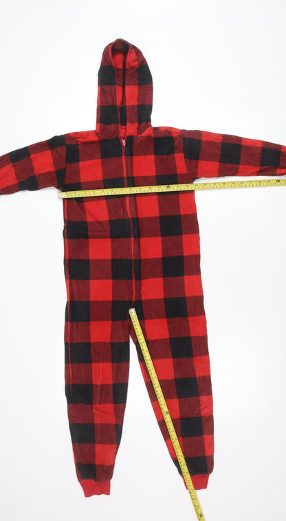 GAP Boys Red Black Check Hooded Fleece One Piece Pyjamas - Size 6 Years