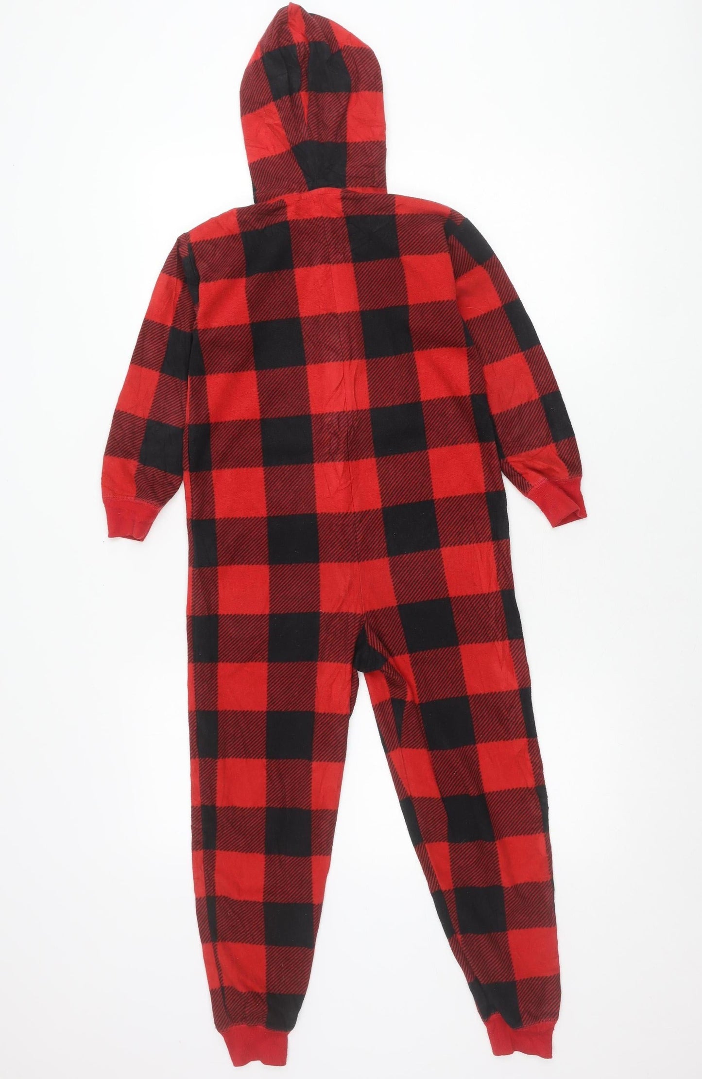 GAP Boys Red Black Check Hooded Fleece One Piece Pyjamas - Size 6 Years