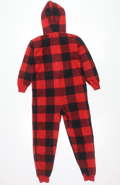 GAP Boys Red Black Check Hooded Fleece One Piece Pyjamas - Size 6 Years