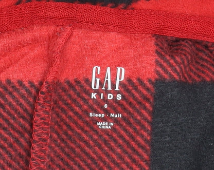 GAP Boys Red Black Check Hooded Fleece One Piece Pyjamas - Size 6 Years