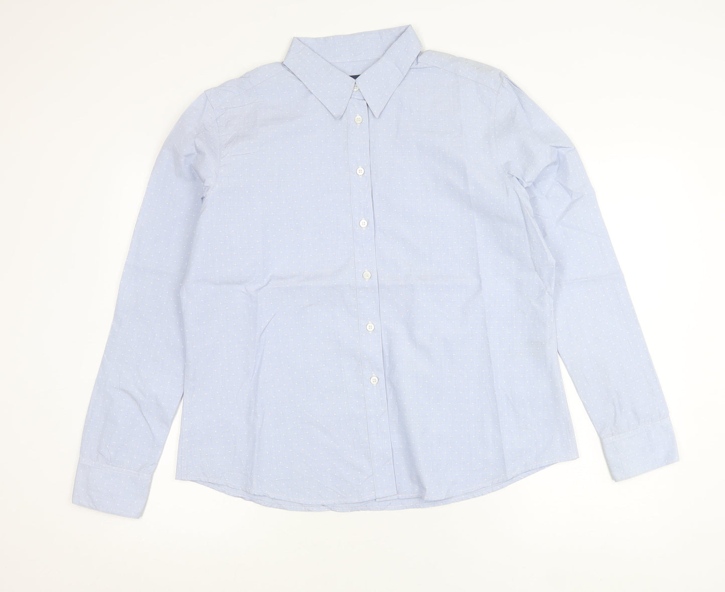 Hilditch & Key Womens Blue Size 16 Cotton Button-Up Shirt Long Sleeve