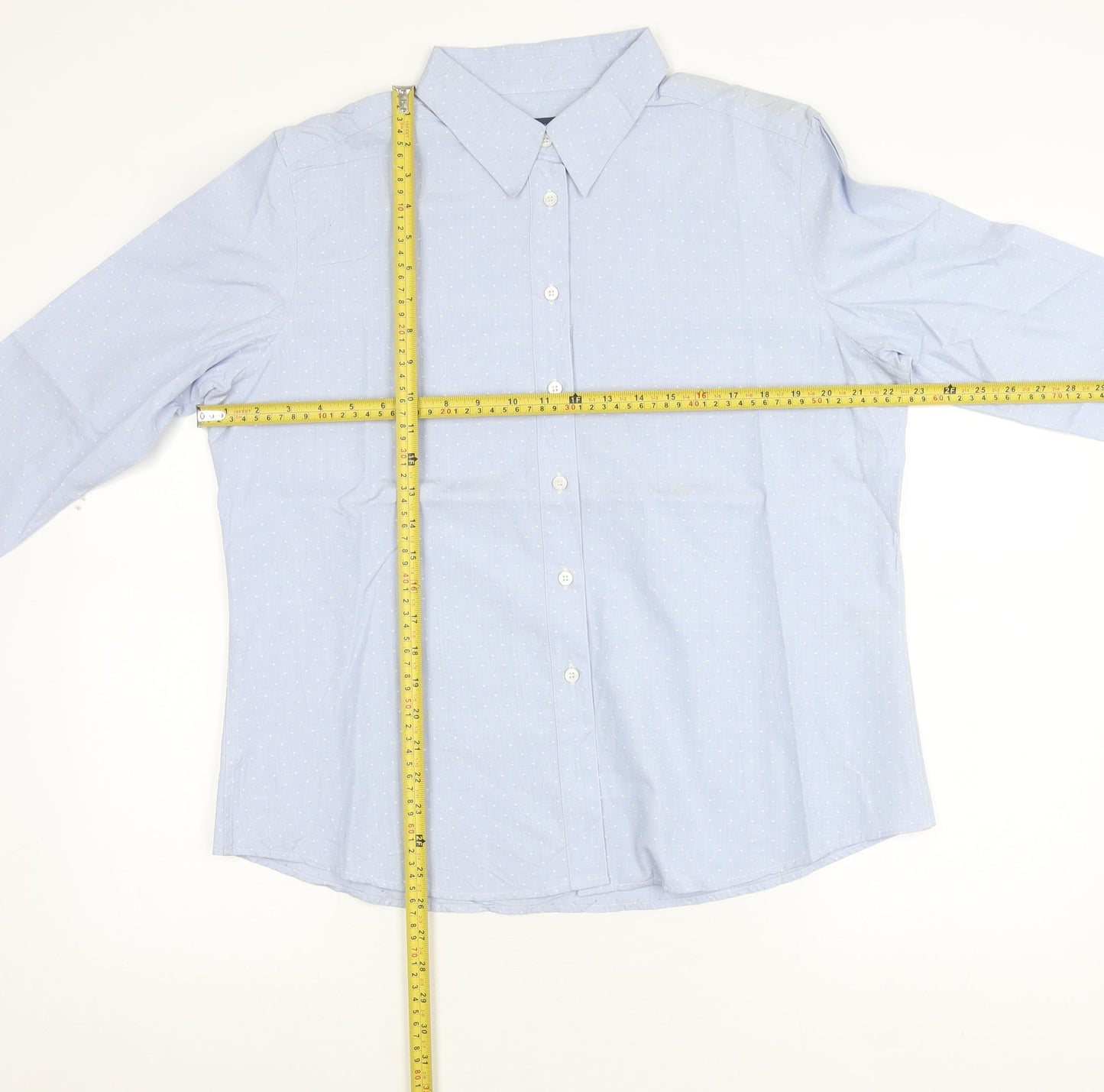 Hilditch & Key Womens Blue Size 16 Cotton Button-Up Shirt Long Sleeve