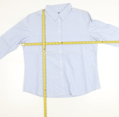 Hilditch & Key Womens Blue Size 16 Cotton Button-Up Shirt Long Sleeve