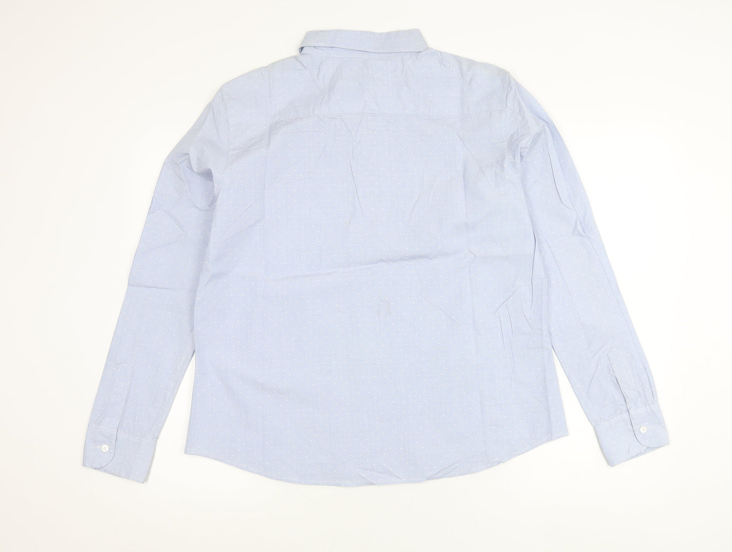 Hilditch & Key Womens Blue Size 16 Cotton Button-Up Shirt Long Sleeve