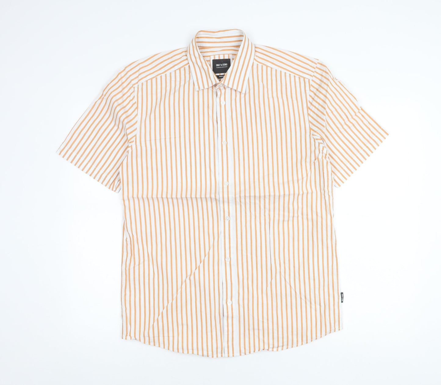 Only & Sons Mens White Orange Stripe Short Sleeve Regular Fit Shirt L