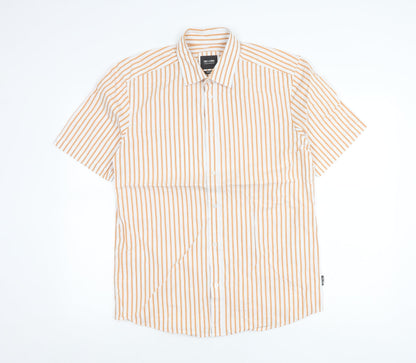 Only & Sons Mens White Orange Stripe Short Sleeve Regular Fit Shirt L