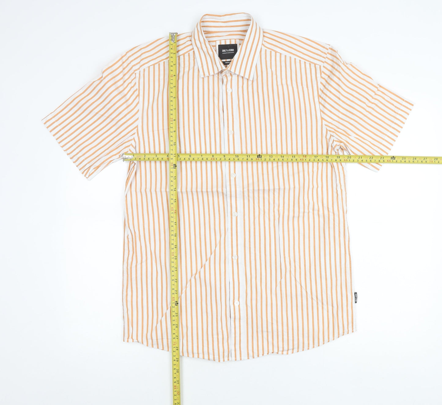 Only & Sons Mens White Orange Stripe Short Sleeve Regular Fit Shirt L