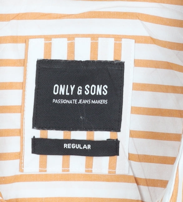 Only & Sons Mens White Orange Stripe Short Sleeve Regular Fit Shirt L