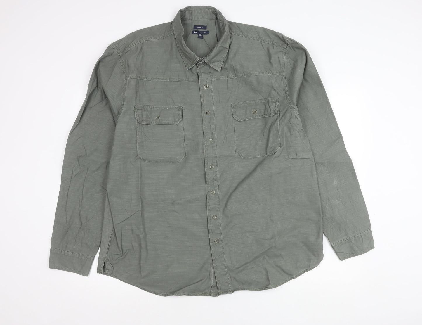 Gap Men’s Grey Classic Fit Long Sleeve Cotton Button-Up Shirt XL
