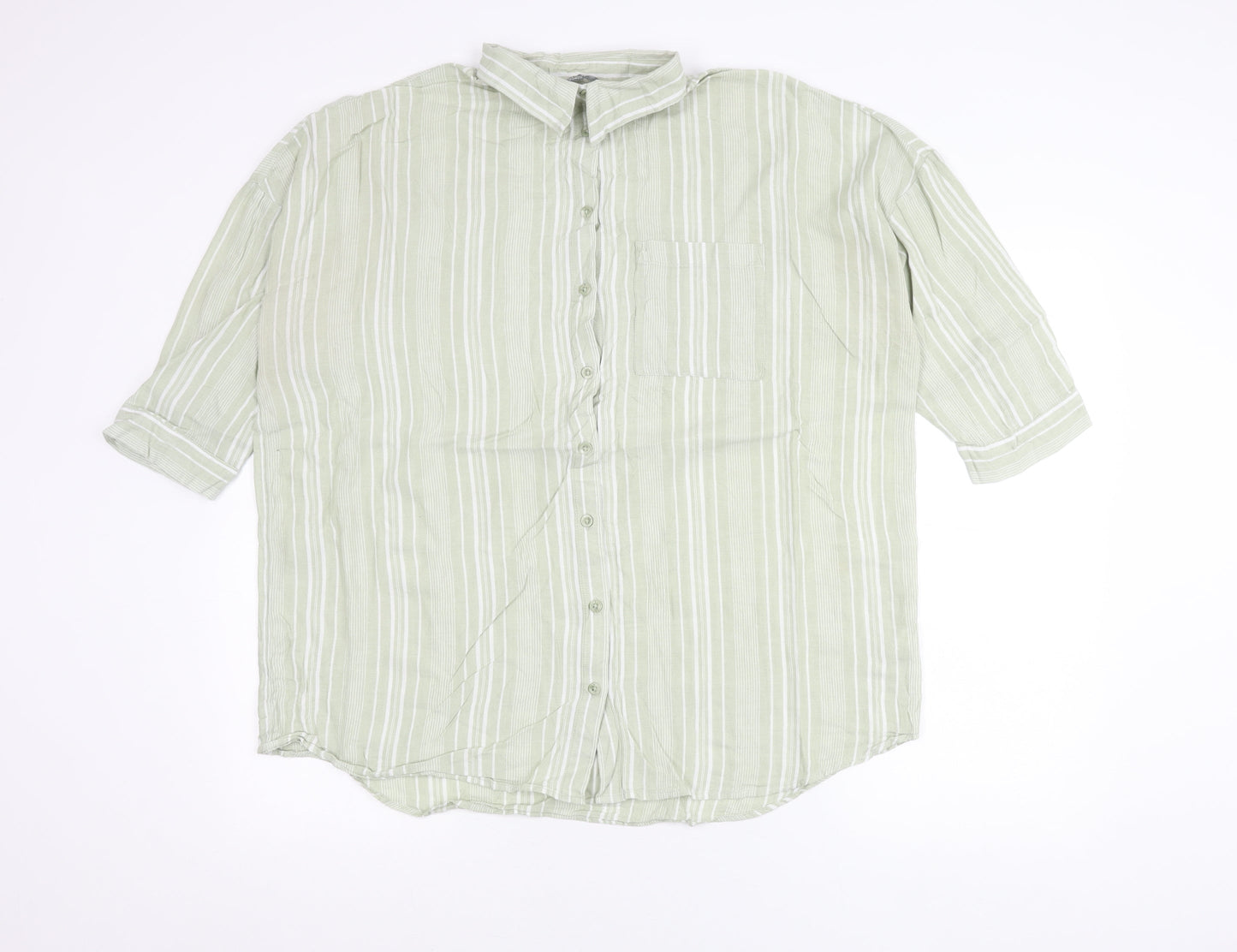 Nutmeg Women Green Striped Cotton Button-Up Shirt Size 18