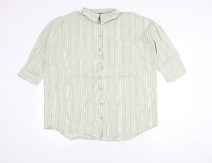 Nutmeg Women Green Striped Cotton Button-Up Shirt Size 18