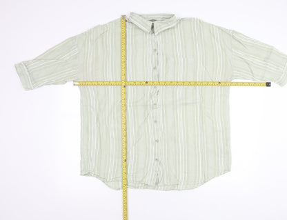 Nutmeg Women Green Striped Cotton Button-Up Shirt Size 18