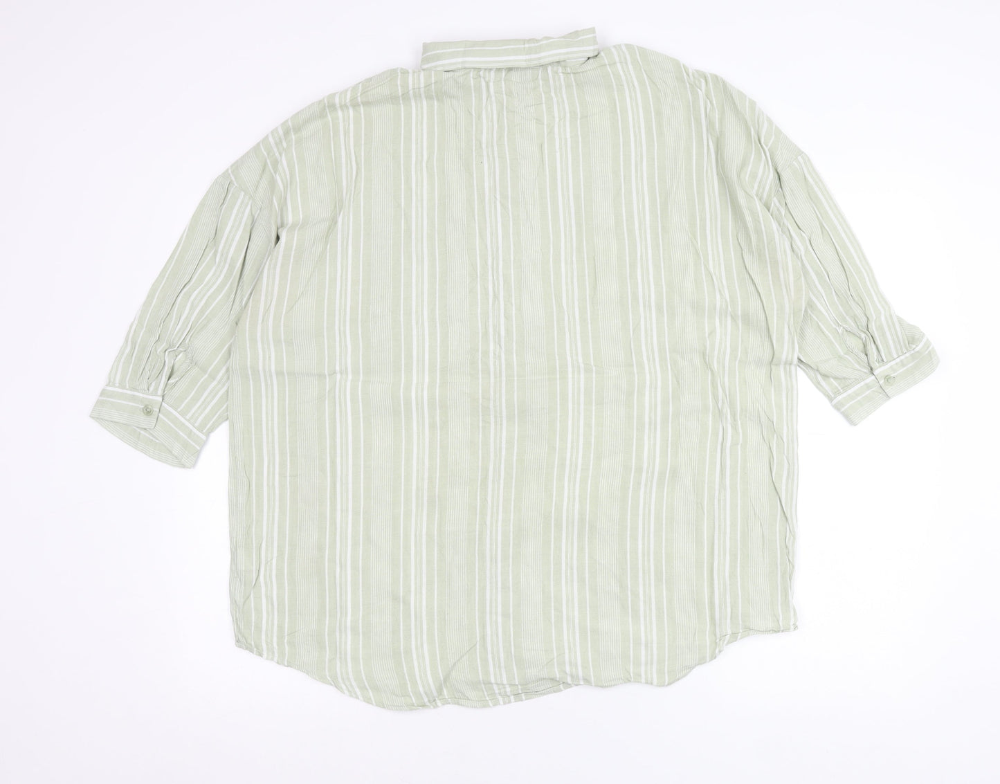 Nutmeg Women Green Striped Cotton Button-Up Shirt Size 18